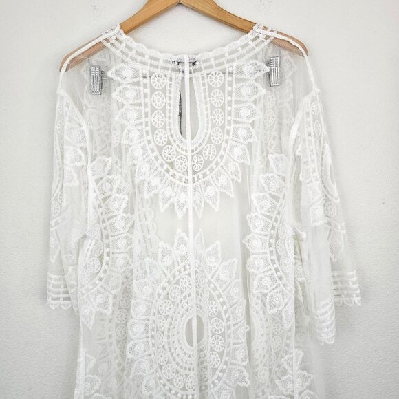 Rachel Zoe Lace Duster White Kimono Cover Up Embroidered Open Front OS Boho - Picture 15 of 15